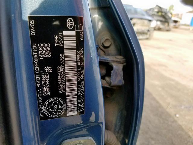 JTDKT923965013725 - 2006 TOYOTA YARIS BLUE photo 10