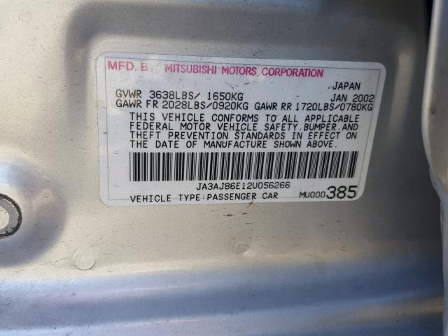 JA3AJ86E12U056266 - 2002 MITSUBISHI LANCER OZ SILVER photo 10