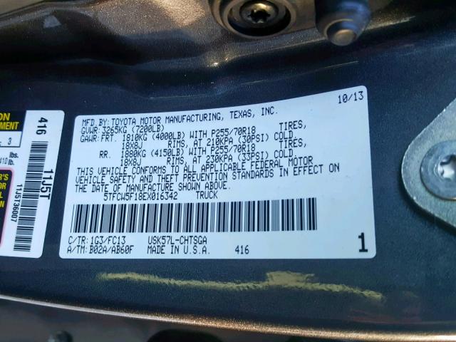 5TFCW5F18EX016342 - 2014 TOYOTA TUNDRA DOU GRAY photo 10