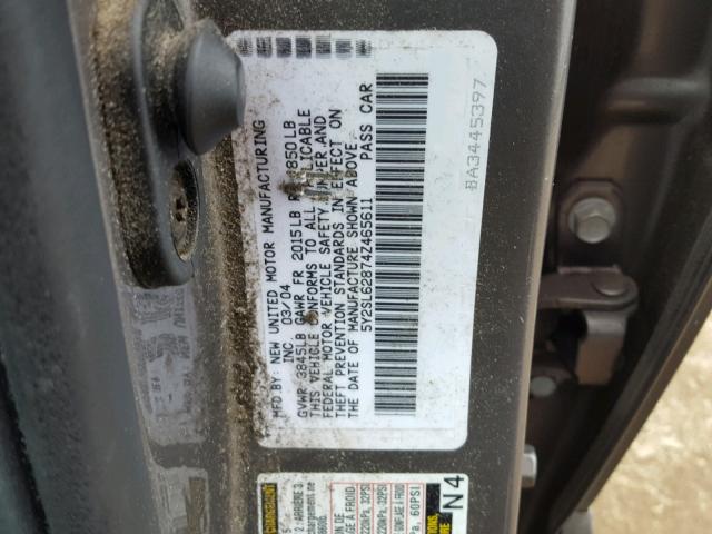 5Y2SL62874Z465611 - 2004 PONTIAC VIBE GRAY photo 10