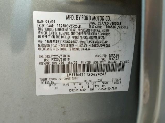 1MEFM42115G624267 - 2005 MERCURY MONTEGO PR მწვანე ფოტო 10