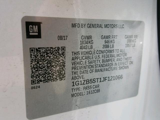 1G1ZB5ST1JF121066 - 2018 CHEVROLET MALIBU LS 白色 照片 10