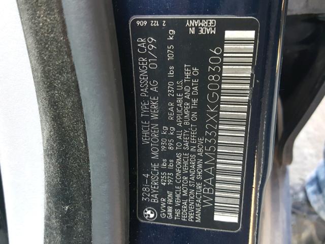 WBAAM5332XKG08306 - 1999 BMW 328I BLACK photo 10