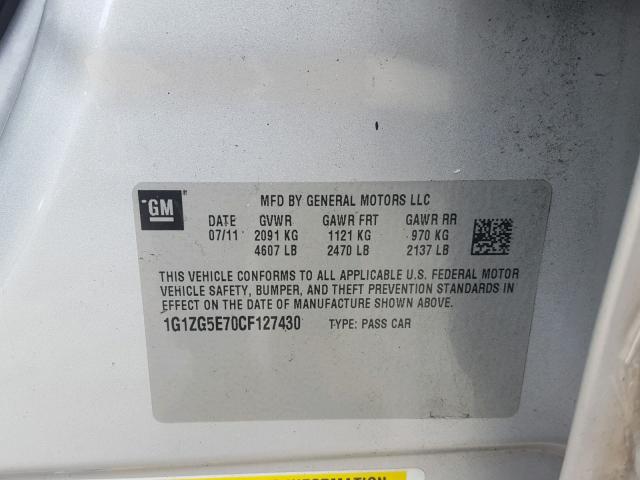 1G1ZG5E70CF127430 - 2012 CHEVROLET MALIBU LTZ ვერცხლისფერი ფოტო 10