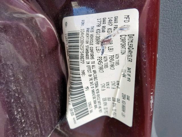 1D4HD38N25F548677 - 2005 DODGE DURANGO ST MAROON photo 10