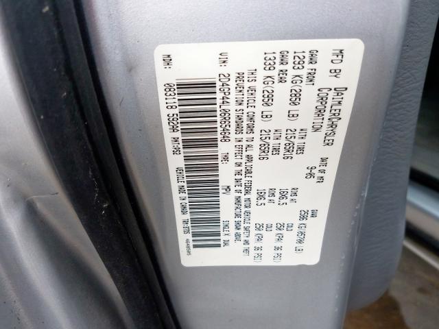 2D4GP44L06R654648 - 2006 DODGE GRAND CARA SILVER photo 10