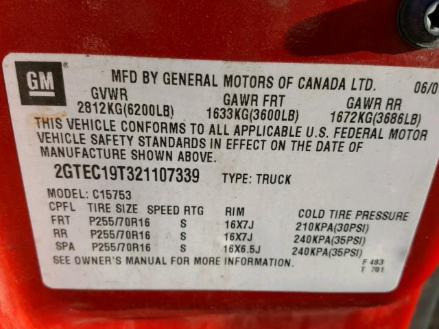 2GTEC19T321107339 - 2002 GMC NEW SIERRA RED photo 10