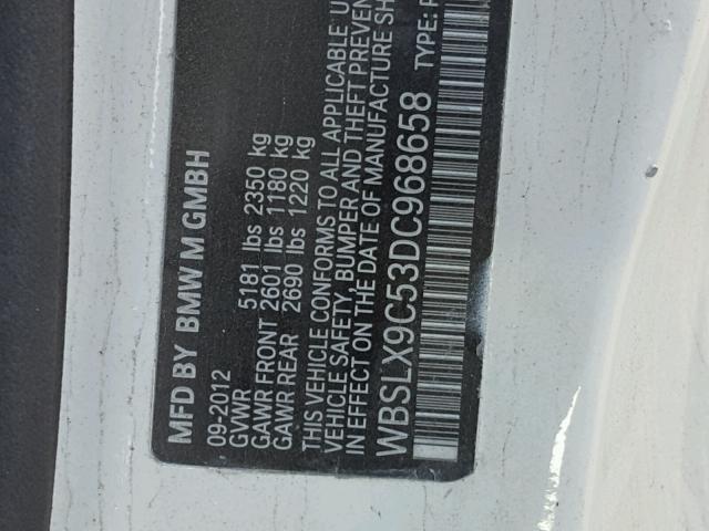 WBSLX9C53DC968658 - 2013 BMW M6 WHITE photo 10