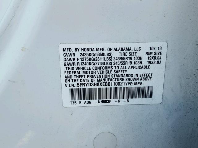 5FRYD3H8XEB011002 - 2014 ACURA MDX ADVANC 白色 照片 10