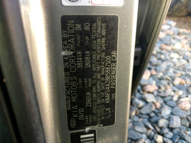 KNAFU4A28B5887100 - 2011 KIA FORTE EX GRAY photo 10