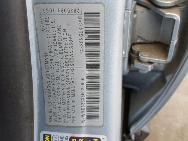 WVWMD63BX5E025956 - 2005 VOLKSWAGEN PASSAT GL SILVER photo 10