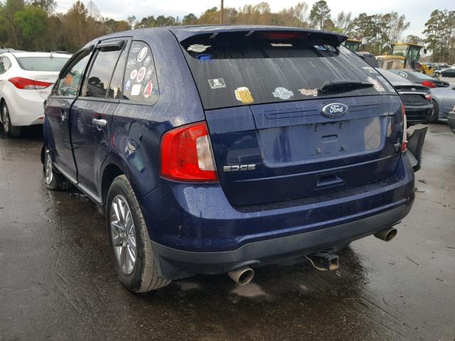 2FMDK3JC9BBA42248 - 2011 FORD EDGE SEL BLUE photo 3