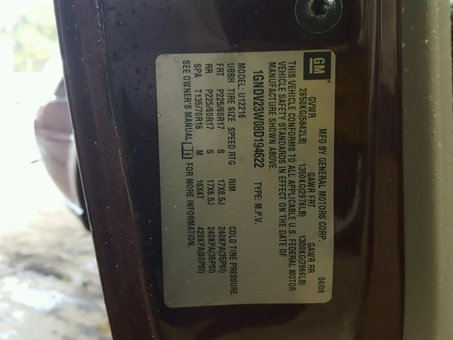 1GNDV23W08D194622 - 2008 CHEVROLET UPLANDER L Bej foto 10