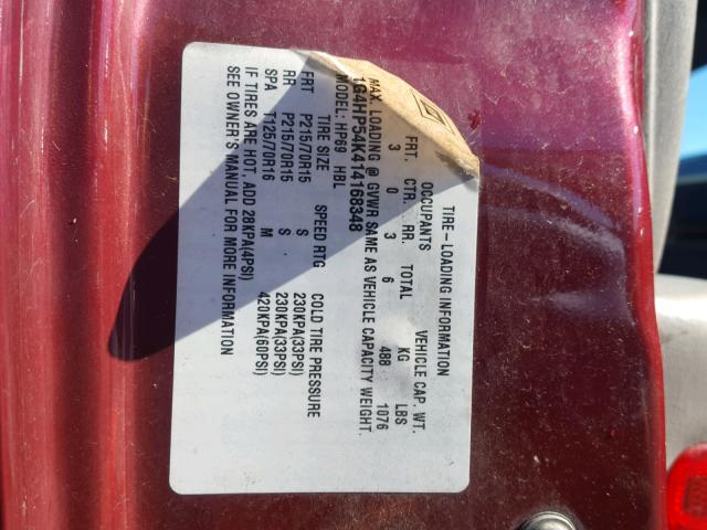 1G4HP54K414168348 - 2001 BUICK LESABRE CU MAROON photo 10