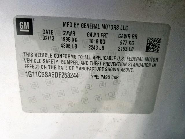 1G11C5SA5DF253244 - 2013 CHEVROLET MALIBU 1LT SILVER photo 10