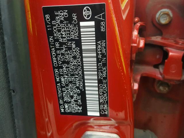 JTKKU10409J043999 - 2009 TOYOTA SCION XD RED photo 10