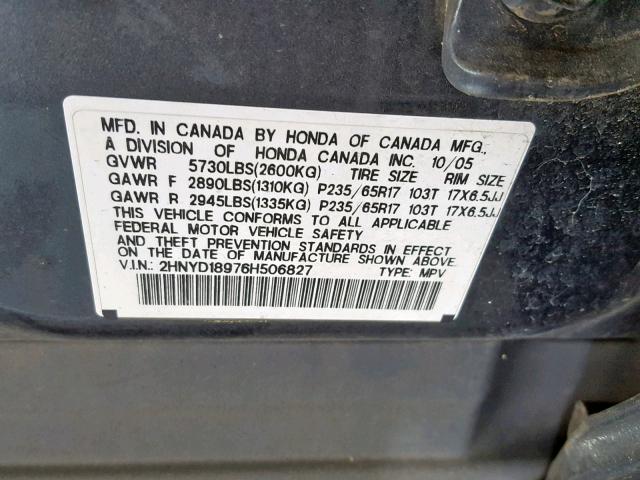 2HNYD18976H506827 - 2006 ACURA MDX TOURIN GRAY photo 10