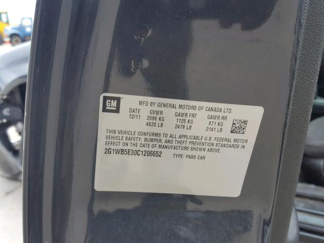 2G1WB5E30C1206652 - 2012 CHEVROLET IMPALA LT შავი ფოტო 10