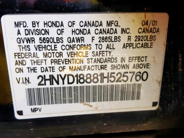 2HNYD18881H525760 - 2001 ACURA MDX TOURIN BLACK photo 10