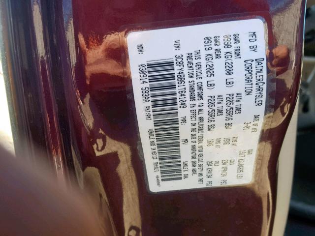 3C8FY4BB61T641049 - 2001 CHRYSLER PT CRUISER MAROON photo 10