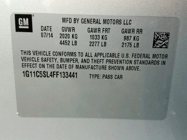 1G11C5SL4FF133441 - 2015 CHEVROLET MALIBU 1LT 灰色 照片 10