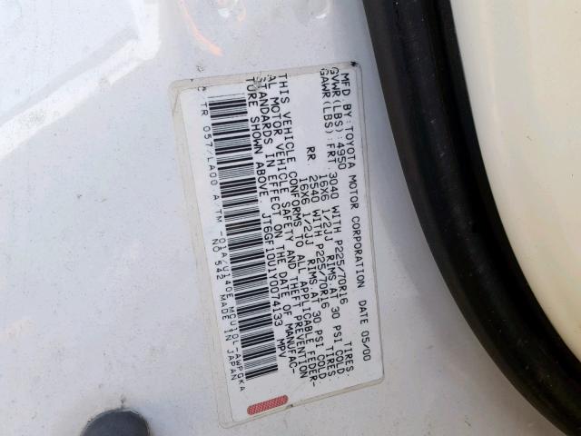 JT6GF10U1Y0074133 - 2000 LEXUS RX300 WHITE photo 10