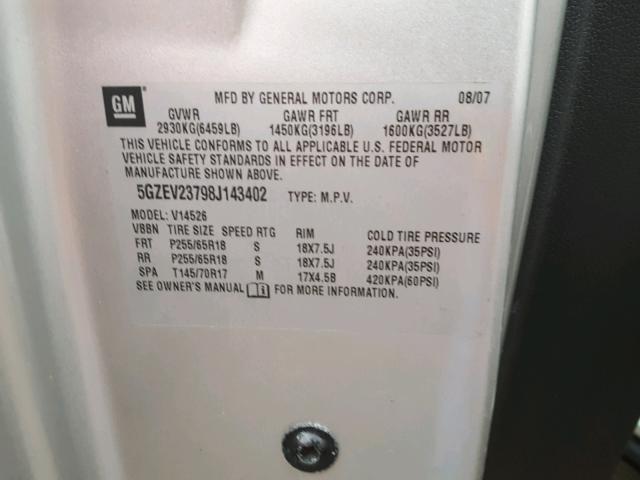 5GZEV23798J143402 - 2008 SATURN OUTLOOK XR ვერცხლისფერი ფოტო 10