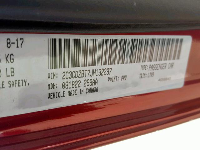 2C3CDZBT7JH132297 - 2018 DODGE CHALLENGER MAROON photo 10