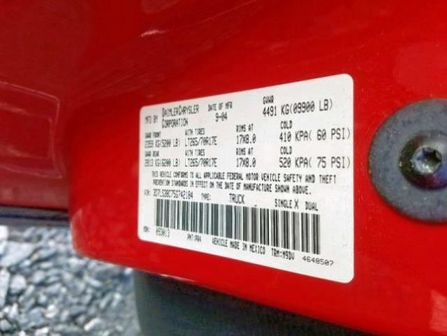 3D7LS38C75G742184 - 2005 DODGE RAM 3500 S RED photo 10