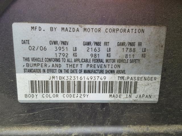 JM1BK323161493749 - 2006 MAZDA 3 S GRAY photo 10