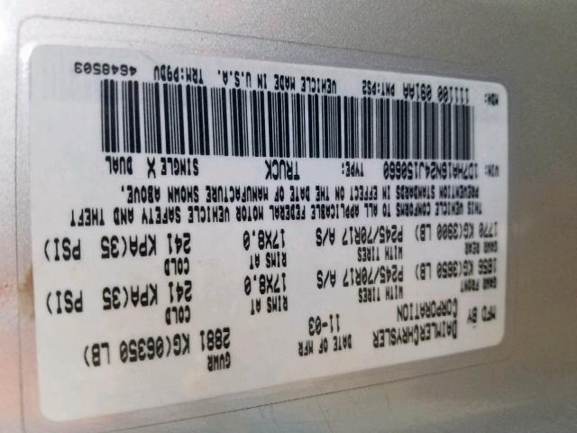 1D7HA16N24J150660 - 2004 DODGE RAM 1500 S GRAY photo 10