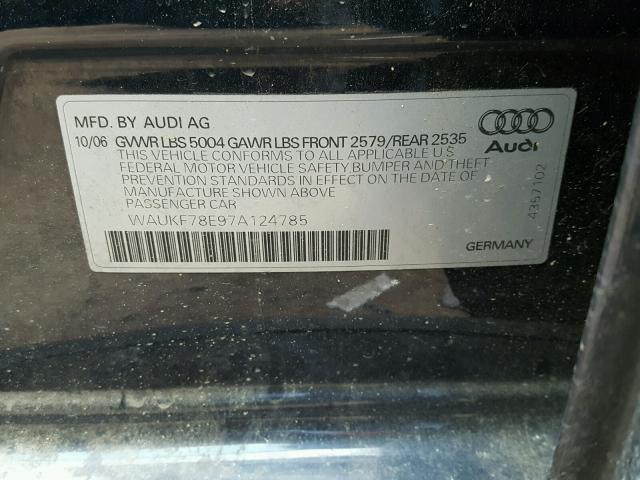 WAUKF78E97A124785 - 2007 AUDI A4 2.0T AV BLUE photo 10