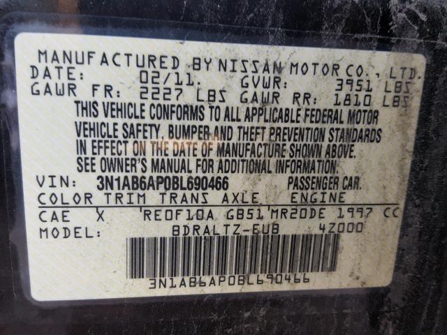 3N1AB6AP0BL690466 - 2011 NISSAN SENTRA 2.0 BLACK photo 10