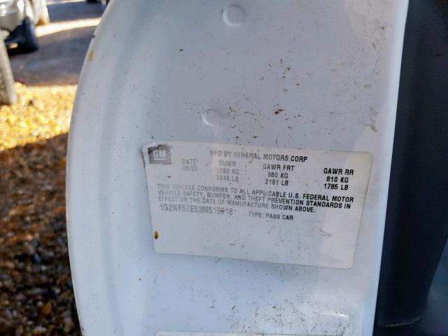 1G2NF52E53M518018 - 2003 PONTIAC GRAND AM S WHITE photo 10