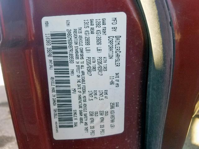 2A8GM68X87R189593 - 2007 CHRYSLER PACIFICA T RED photo 10