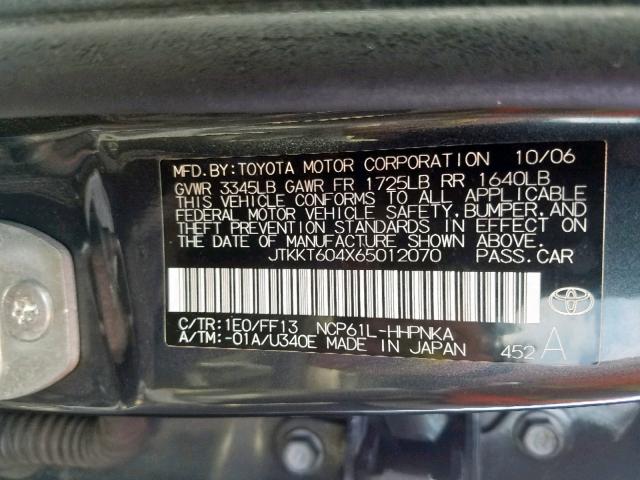 JTKKT604X65012070 - 2006 TOYOTA SCION XA GRAY photo 10