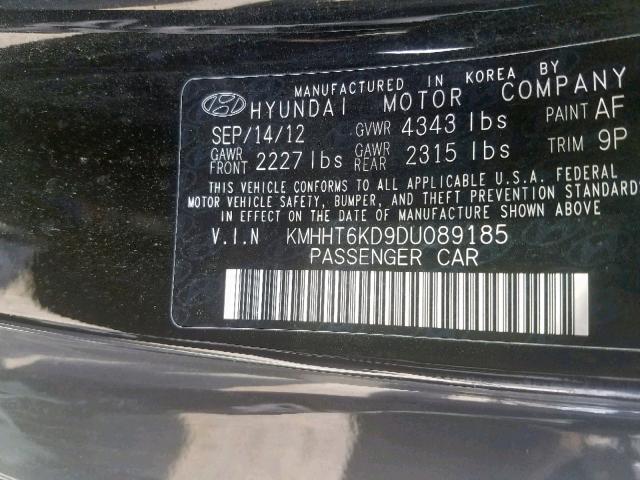 KMHHT6KD9DU089185 - 2013 HYUNDAI GENESIS CO BLACK photo 10