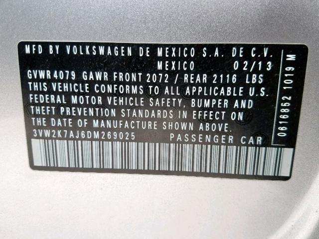 3VW2K7AJ6DM269025 - 2013 VOLKSWAGEN JETTA BASE Արծաթագույն լուսանկար 10