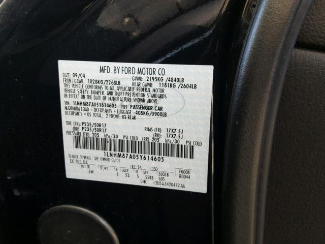1LNHM87A05Y614605 - 2005 LINCOLN LS BLACK photo 10