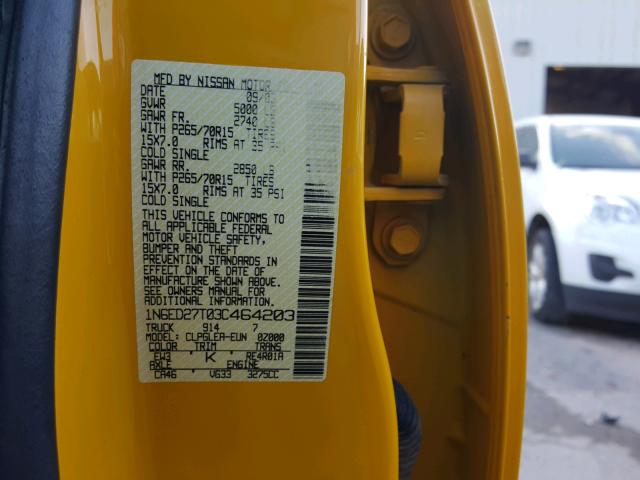 1N6ED27T03C464203 - 2003 NISSAN FRONTIER C YELLOW photo 10