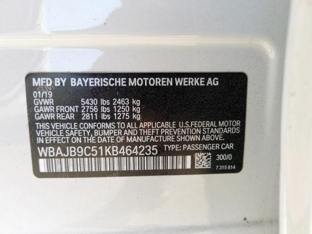 WBAJB9C51KB464235 - 2019 BMW M550XI WHITE photo 10