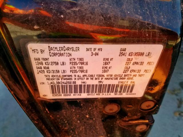 1J4GL38K24W258188 - 2004 JEEP LIBERTY RE BLACK photo 10