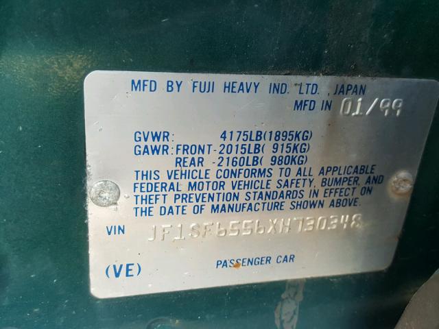 JF1SF6556XH730348 - 1999 SUBARU FORESTER S GREEN photo 10