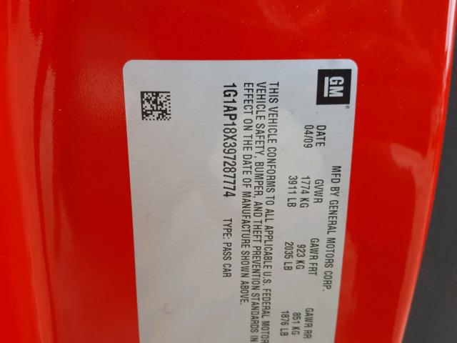 1G1AP18X397287774 - 2009 CHEVROLET COBALT SS RED photo 10