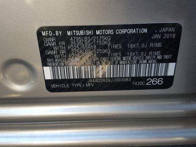 JA4AD2A39JJ003983 - 2018 MITSUBISHI OUTLANDER BEIGE photo 10