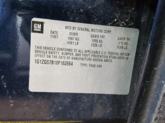 1G1ZG57B18F162664 - 2008 CHEVROLET MALIBU LS ლურჯი ფოტო 10