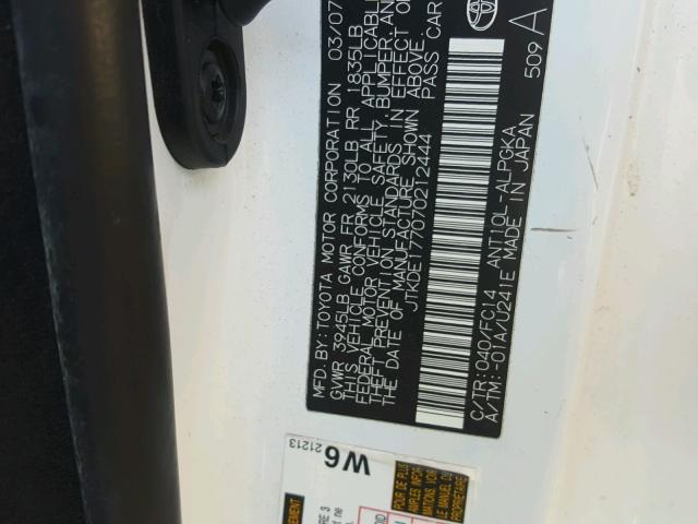 JTKDE177070212444 - 2007 TOYOTA SCION TC 白色 照片 10