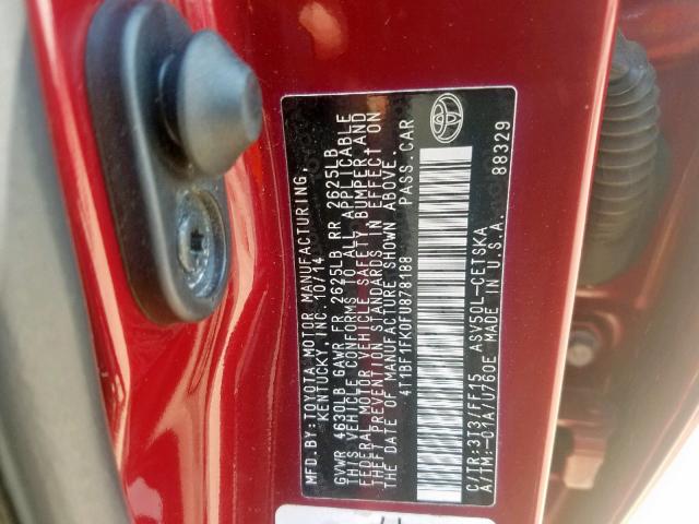 4T1BF1FK0FU878188 - 2015 TOYOTA CAMRY LE RED photo 10