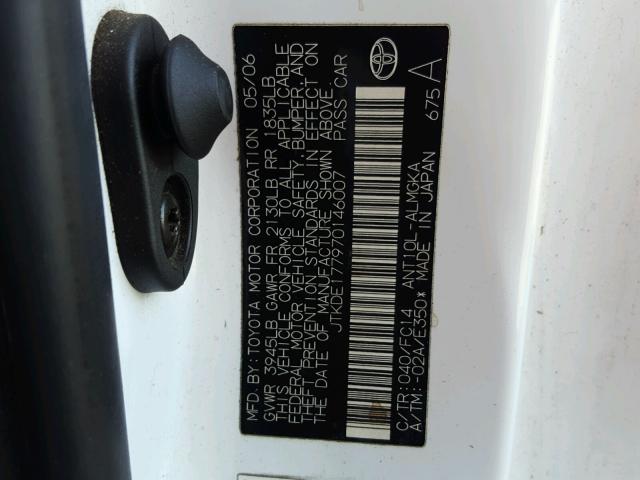 JTKDE177970146007 - 2007 TOYOTA SCION TC 白色 照片 10