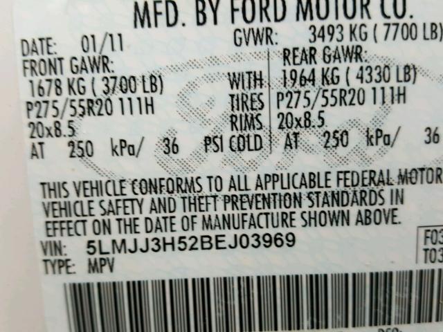 5LMJJ3H52BEJ03969 - 2011 LINCOLN NAVIGATOR Ақ фото 10